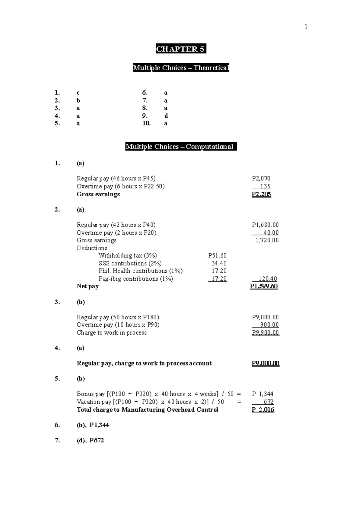 Chapter 5 Cost PEDRO GUERRERO SOLMAN - 1 CHAPTER 5 Multiple Choices ...