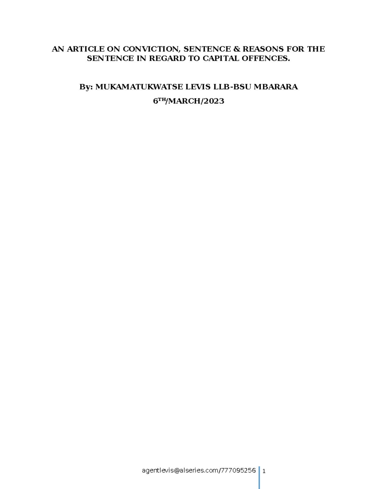 Article on conviction, sentence and reasons for sentence in criminal