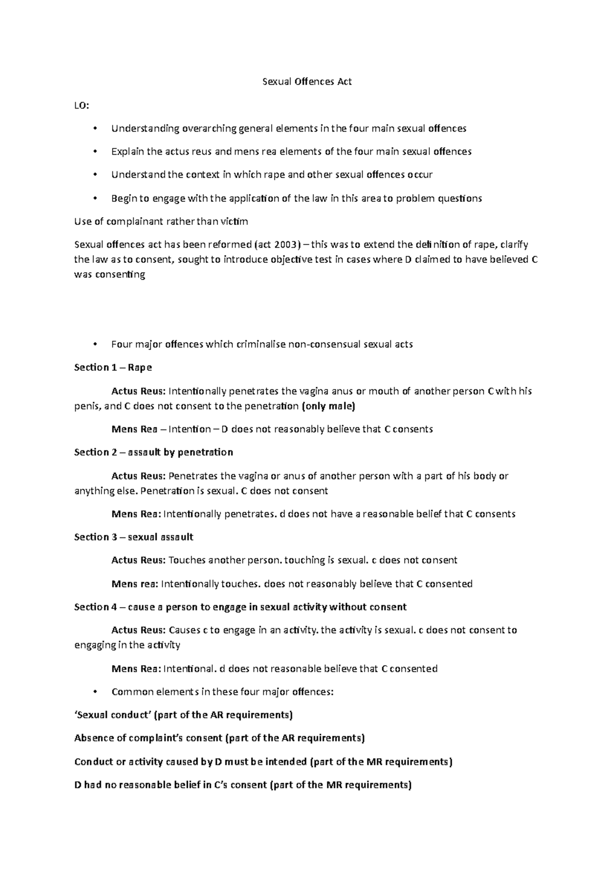 T1W9 - Sexual Offences - Lecture Notes - Sexual Offences Act LO ...