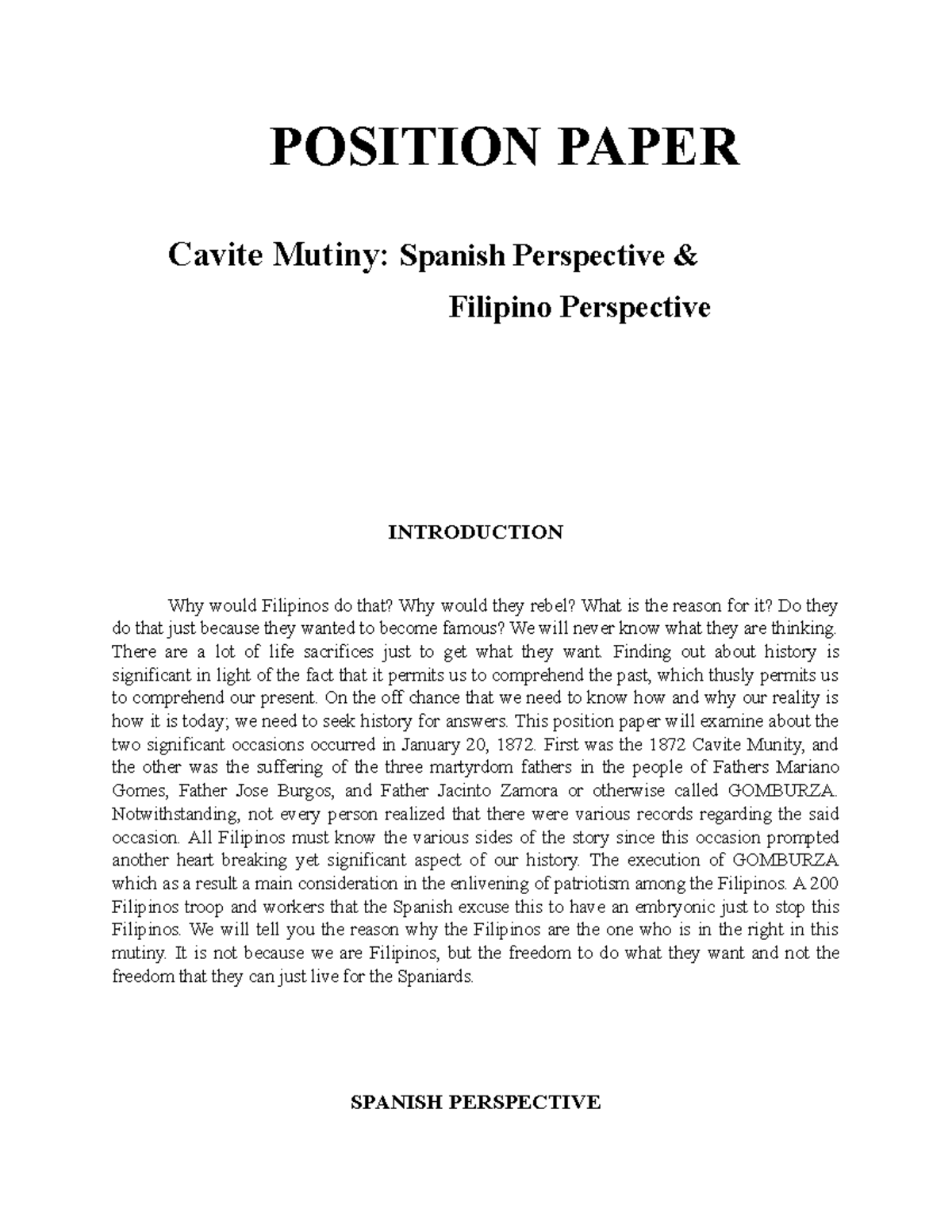 Cavite Mutiny Position Paperwork- Philippines History - POSITION PAPER ...