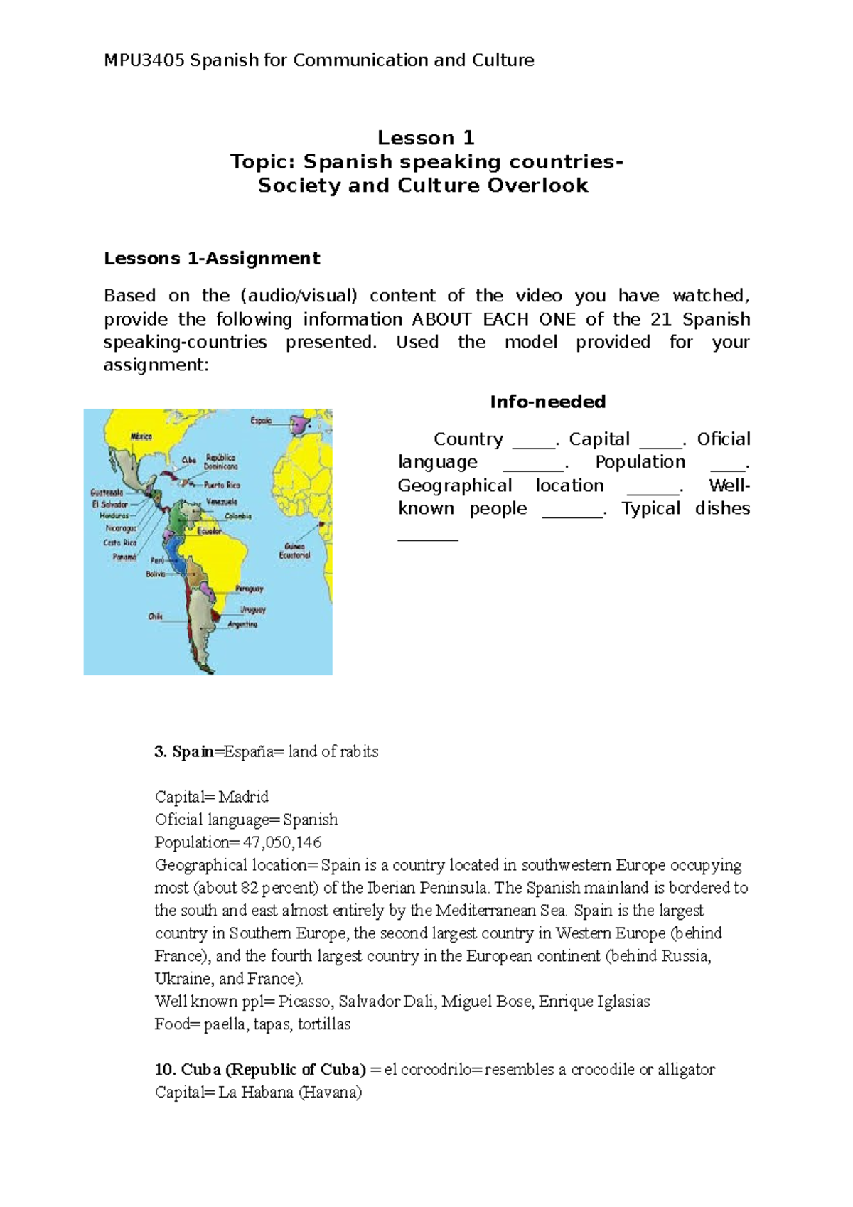 MPU3405 Lesson 1 and Based-Assignment - MPU3405 Spanish for ...