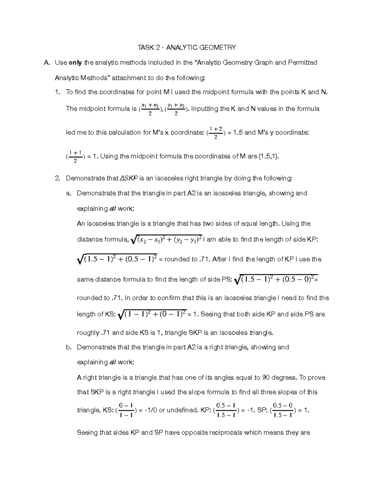 TASK 2 Analytic Geometry attempt 2 TASK 2 ANALYTIC GEOMETRY A