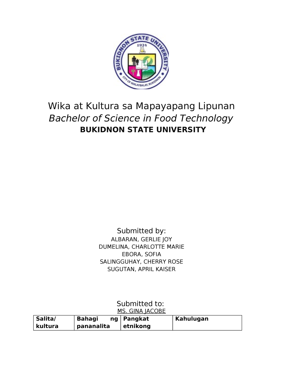 Pinal Na Proyekto- Wika At Kultura Sa Mapayapang Lipunan - Wika At ...