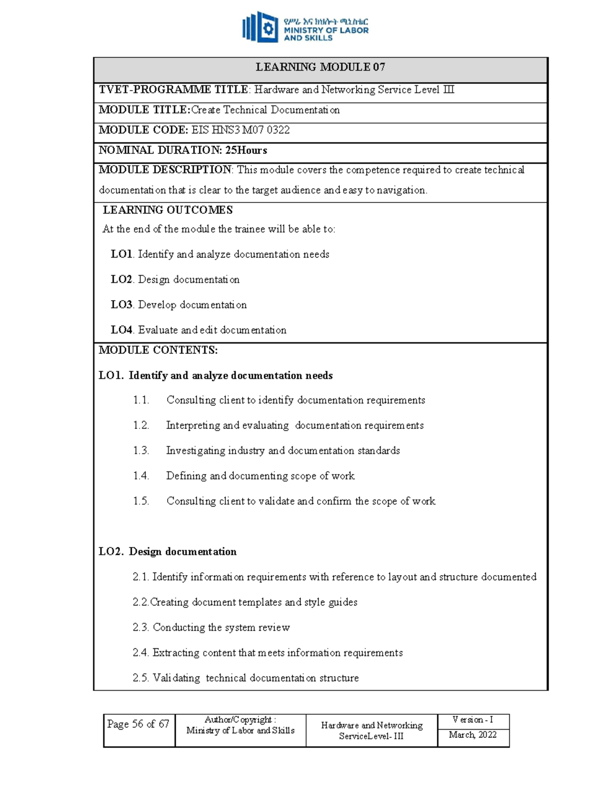 Create Technical Documentation - Page 56 of 67 Ministry of Labor and ...