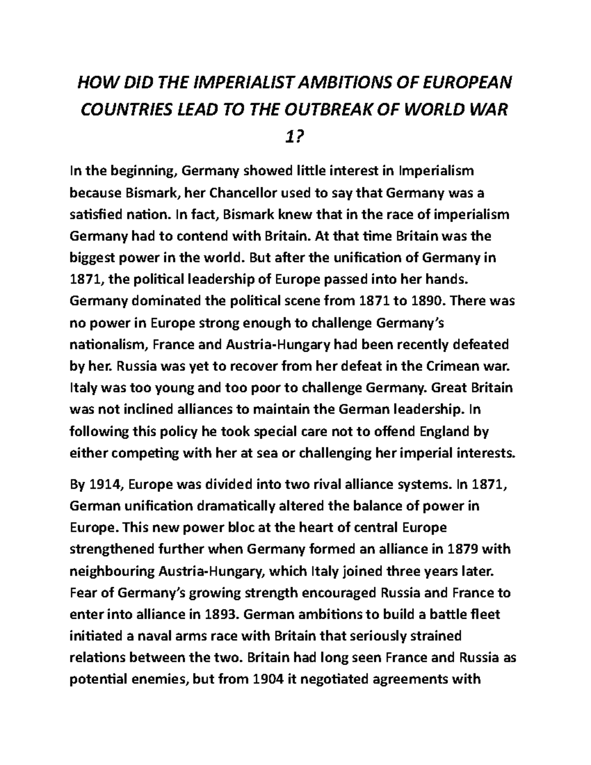 History of modern europe 19 Century HOW DID THE IMPERIALIST AMBITIONS