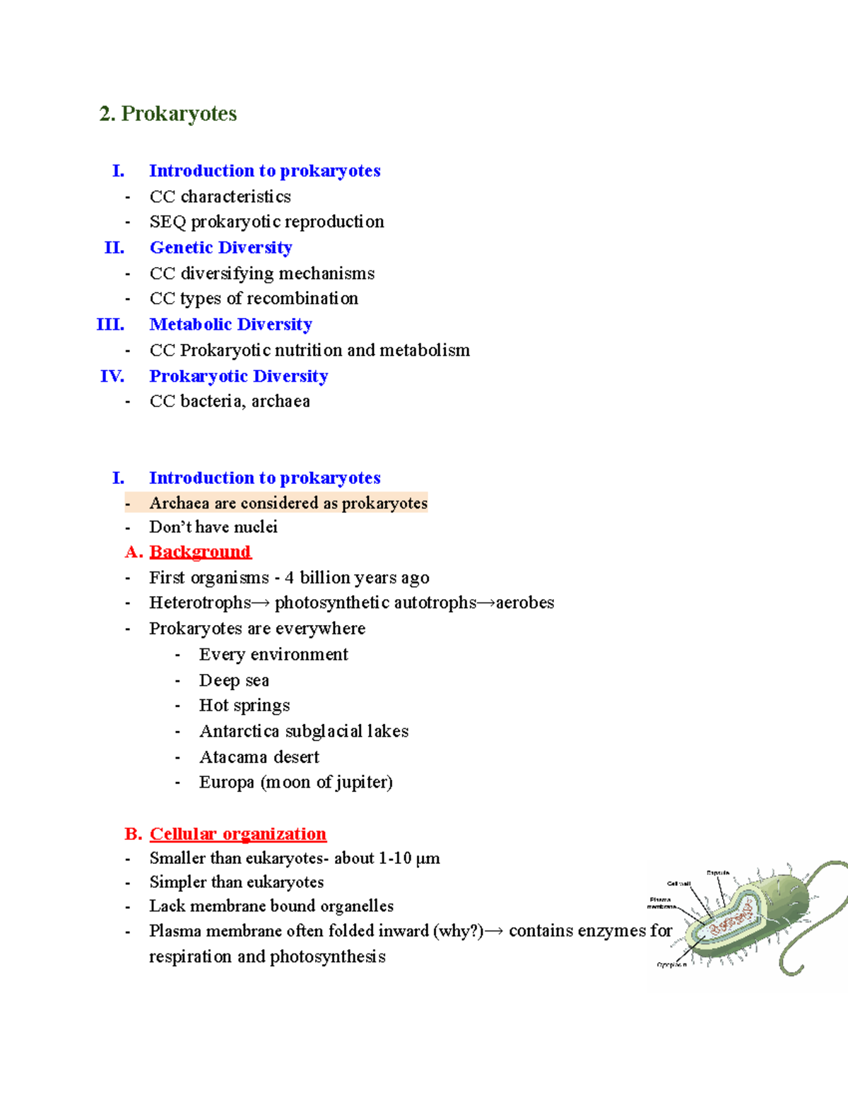 2. Prokaryotes Bio notes 2. Prokaryotes I. Introduction to
