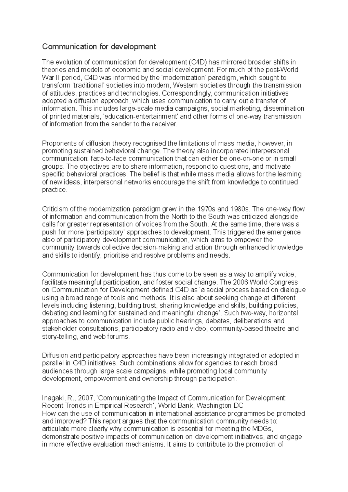 Communication for development - For much of the post-World War II ...