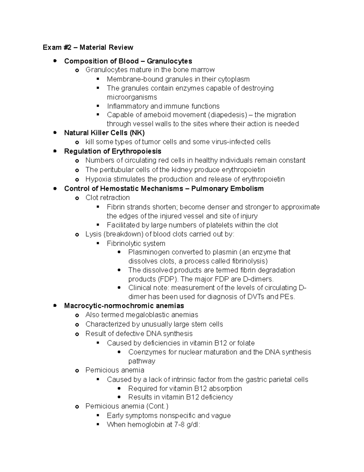 Exam 2 Study guide 1 - Exam #2 – Material Review Composition of Blood ...