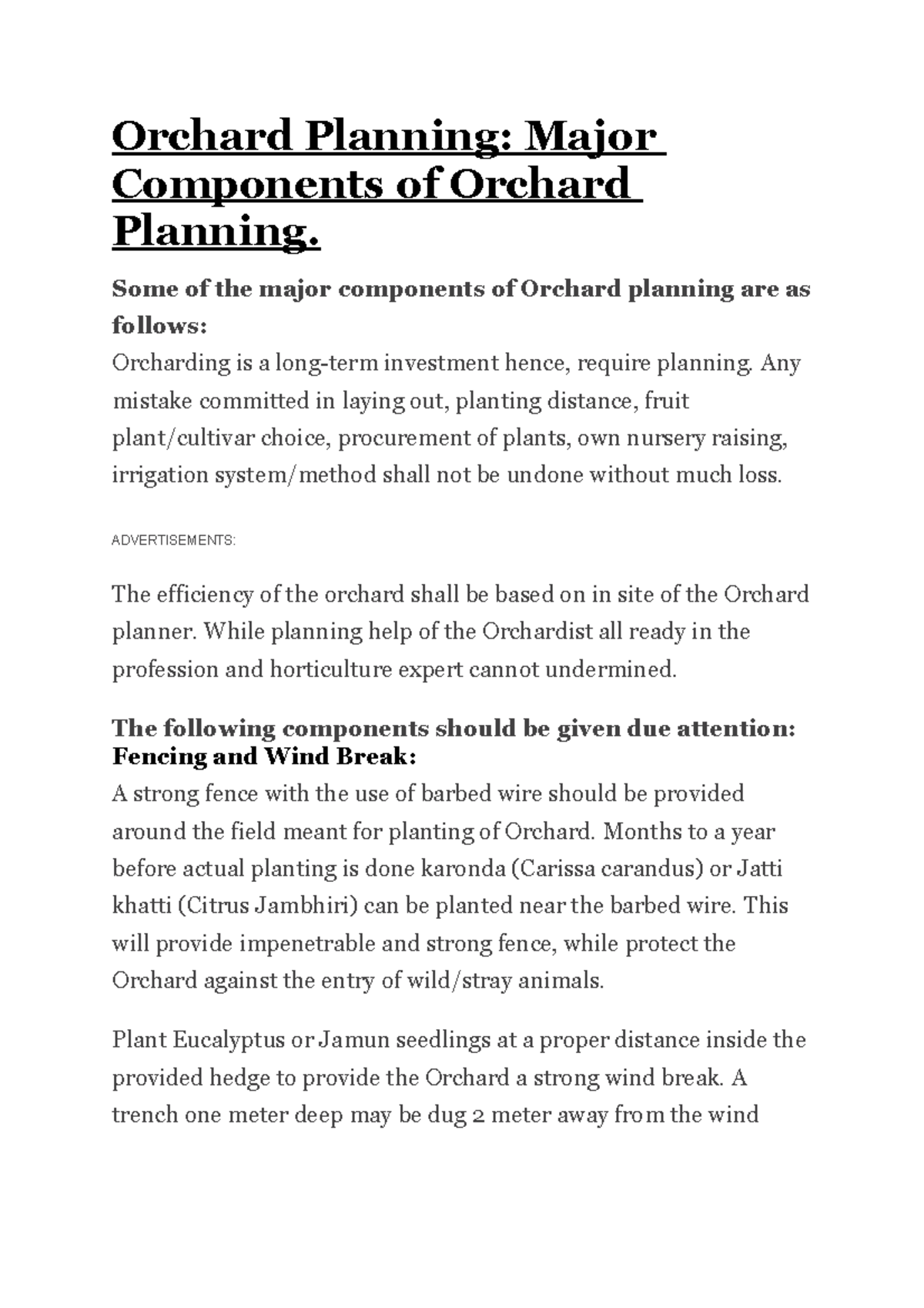 Orchard Planning 58 Orchard Planning Major Components of Orchard