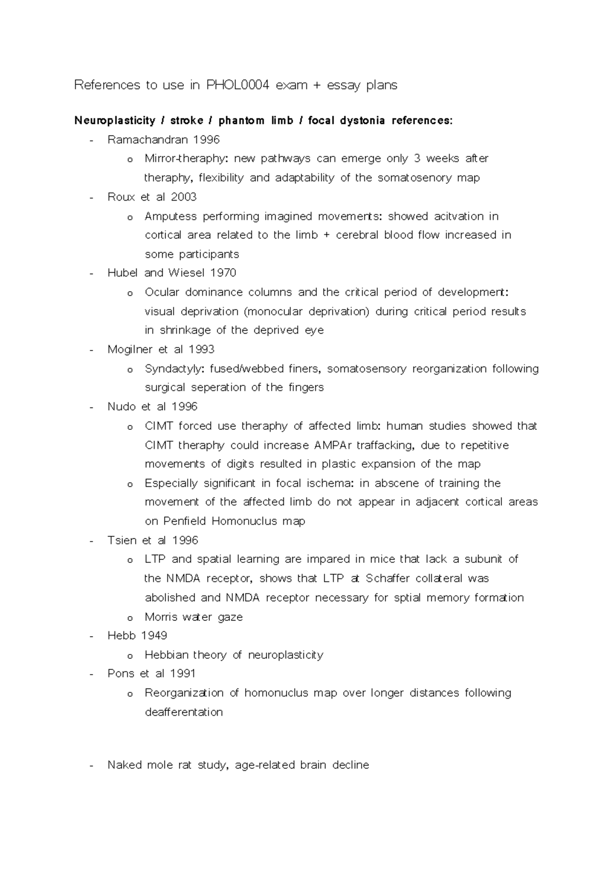 PHOL0004 FINAL EXAM REFERENCES + MODEL ANSWERS PAST PAPERS - References ...