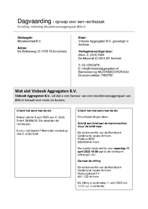 Sommatiebrief - Opdracht 2 Van Het Project 'het Proces In De Civiele ...