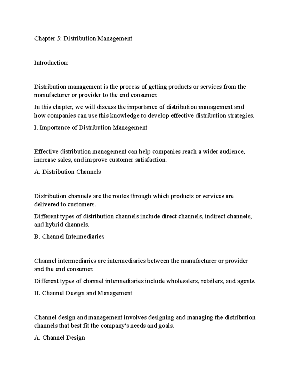 Advanced Marketing Management 5 - Chapter 5: Distribution Management ...