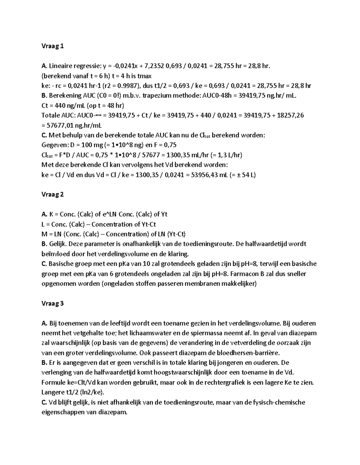 Antwoordmodel Oefentoets 2024 - Vraag 1 A. Lineaire Regressie: Y = - 0 ...