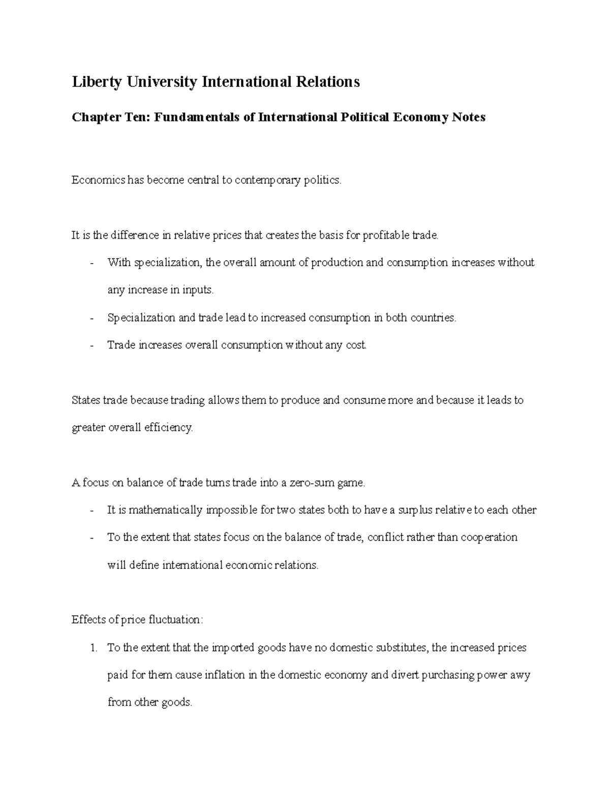 International Relations Chapter Ten Notes Liberty University