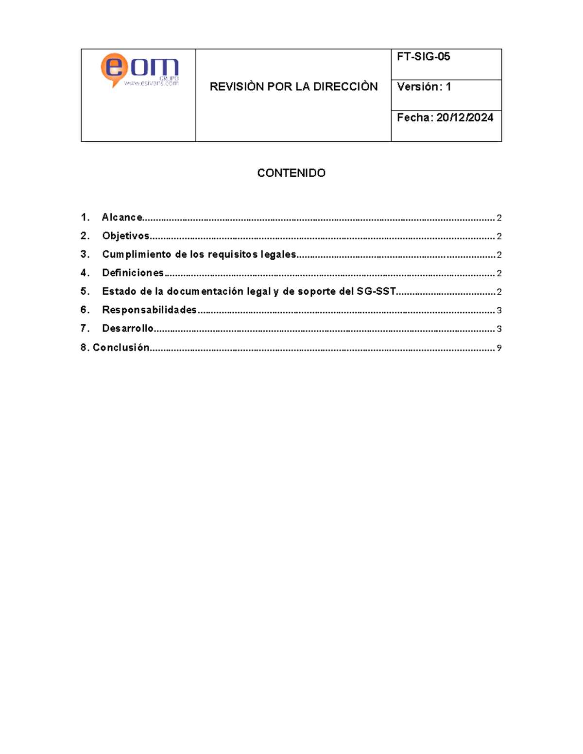 Renvisiòn por la direcciòn - REVISIÒN POR LA DIRECCIÒN Versión: Fecha ...