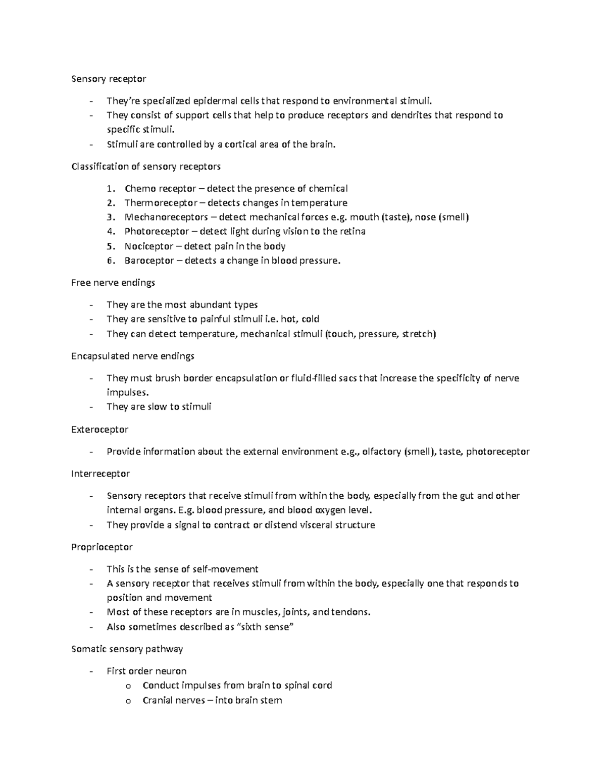 Chapter 16 - Sensory - Sensory receptor They’re specialized epidermal ...