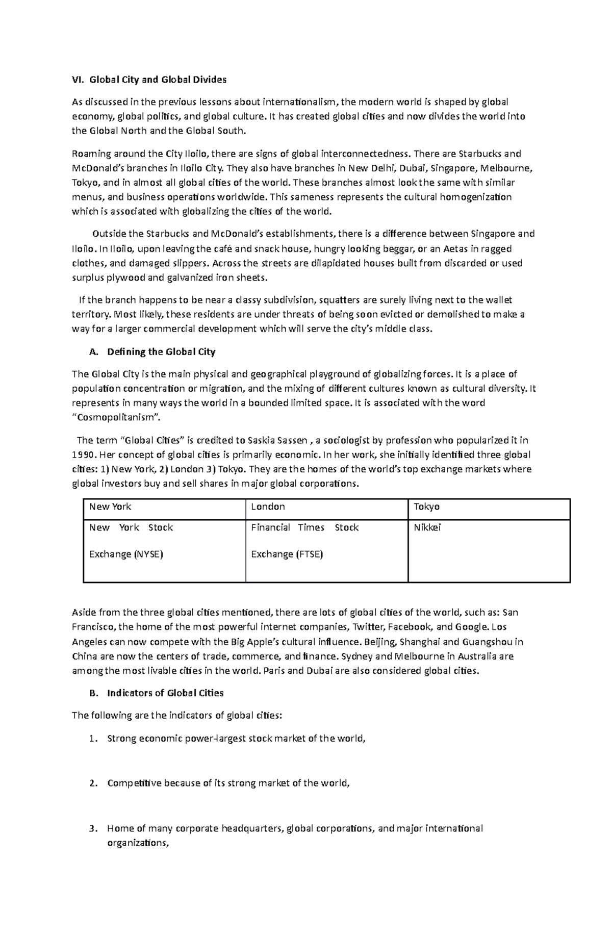 Module 7 Global City And Global Divides 1 - VI. Global City And Global ...