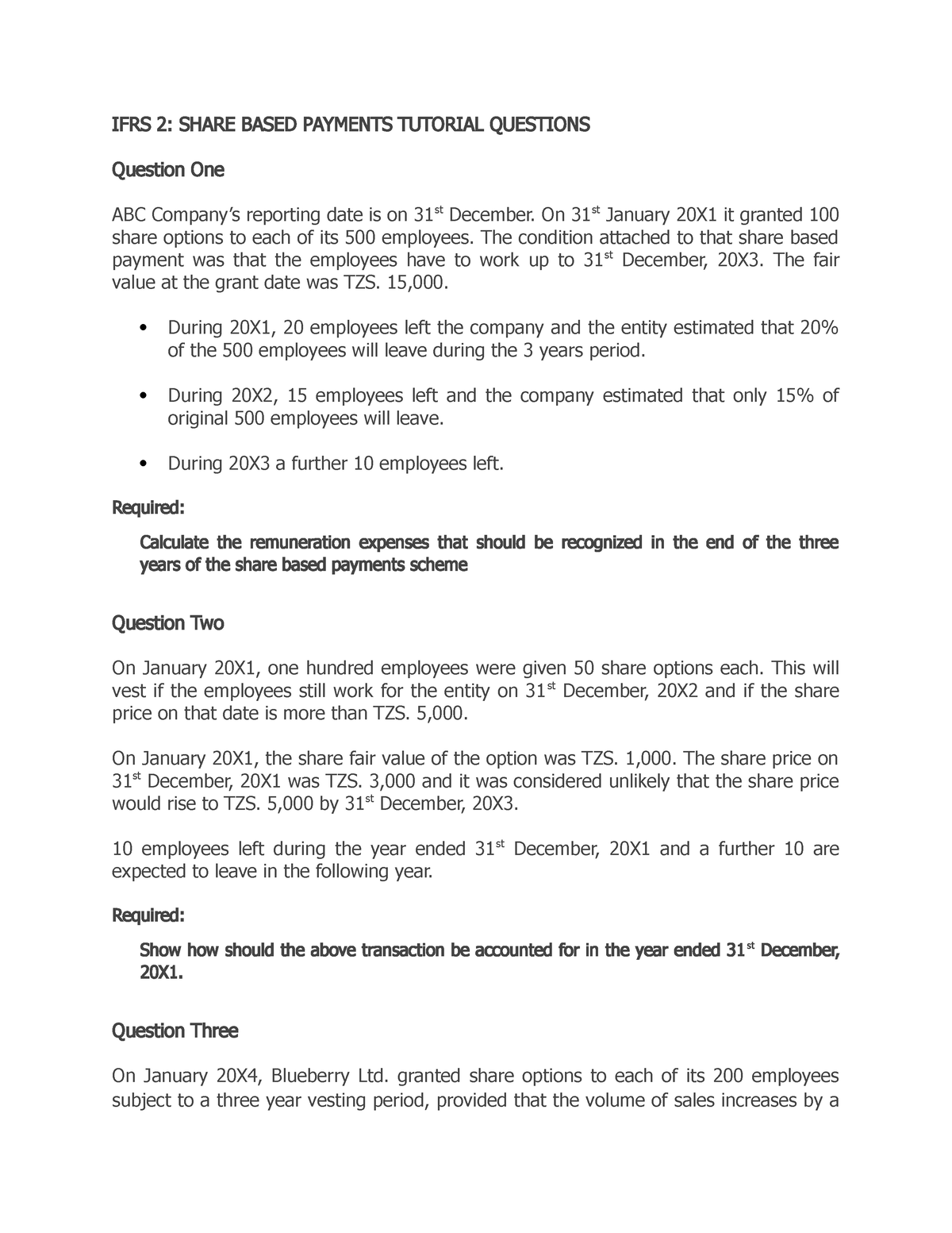 Share Based Payments - Tutorial Questions - IFRS 2 : SHARE BASED ...