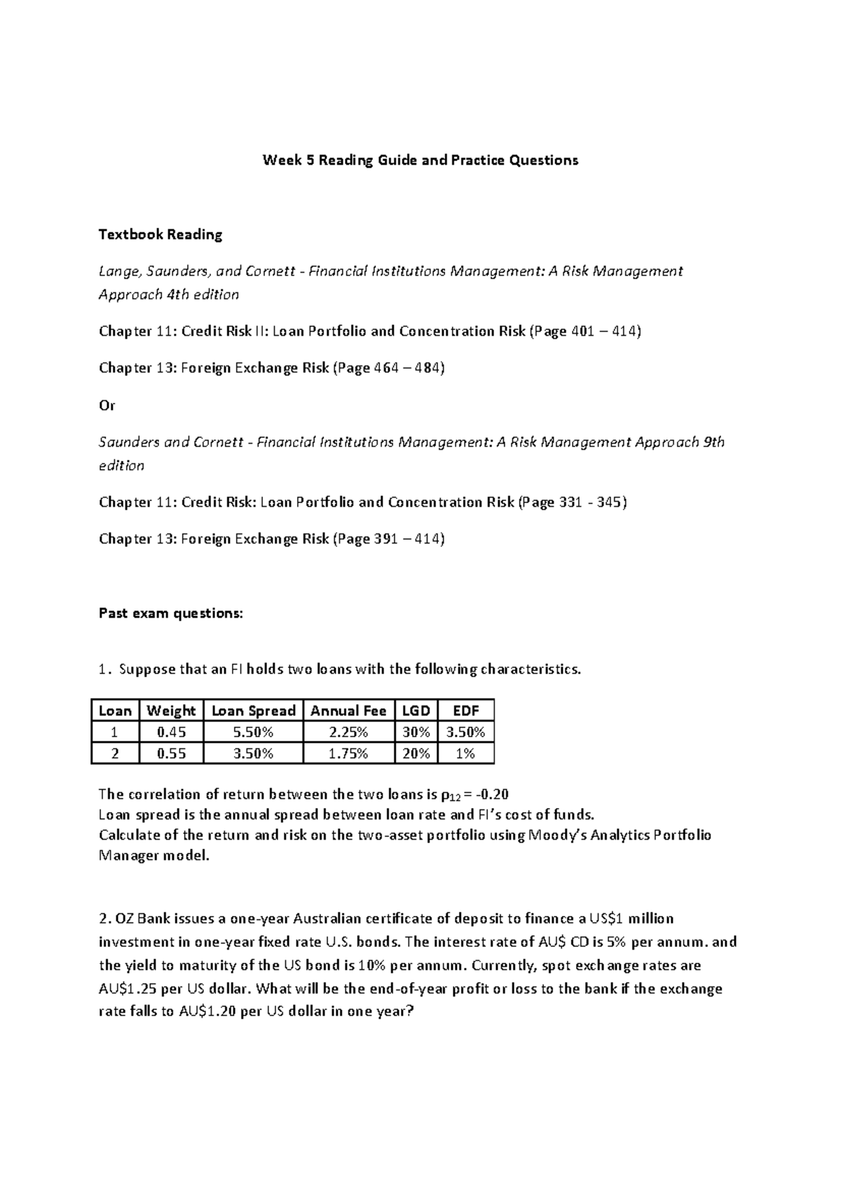 Credit Risk Practice Questions - FINS2624 - UNSW Sydney - Studocu