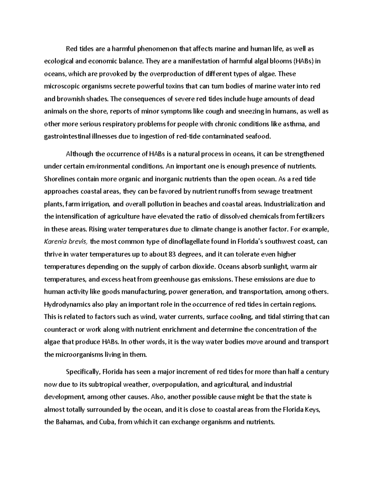 Harmful Algal Bloom Lab Assignment - Red tides are a harmful phenomenon ...