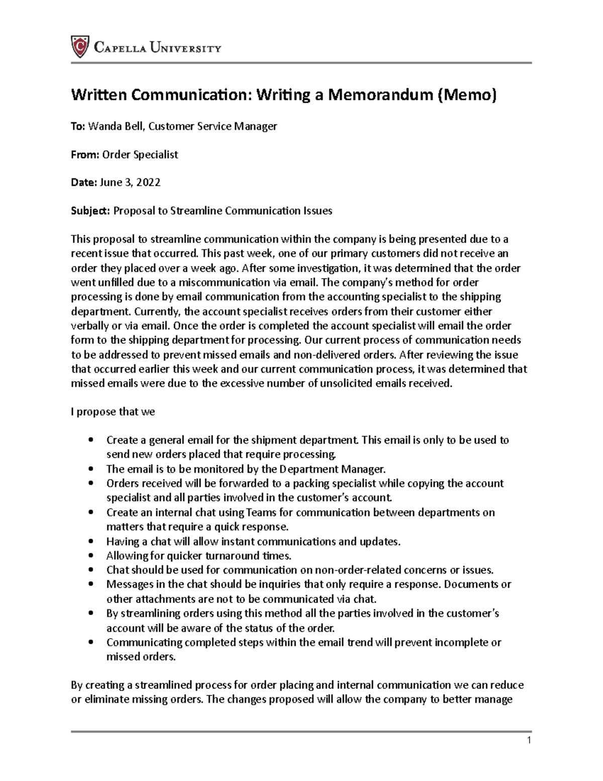 COM-FPX1250 Assessment 4 Memo - Written Communication: Writing a ...