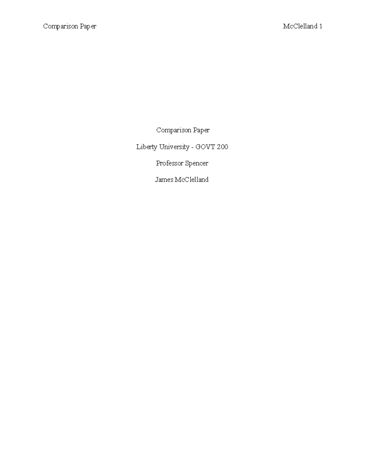 Comparison Paper - Comparison Paper Liberty University - GOVT 200 ...