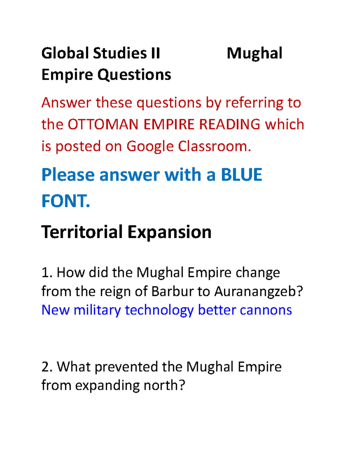 Mughal Empire Global Studies II Mughal Empire Questions Answer These   Thumb 1200 1553 