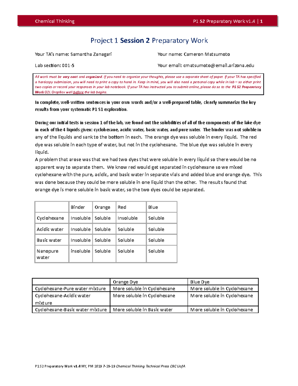 P1 S2 Preparatory Work - arizona All work must be very neat and ...