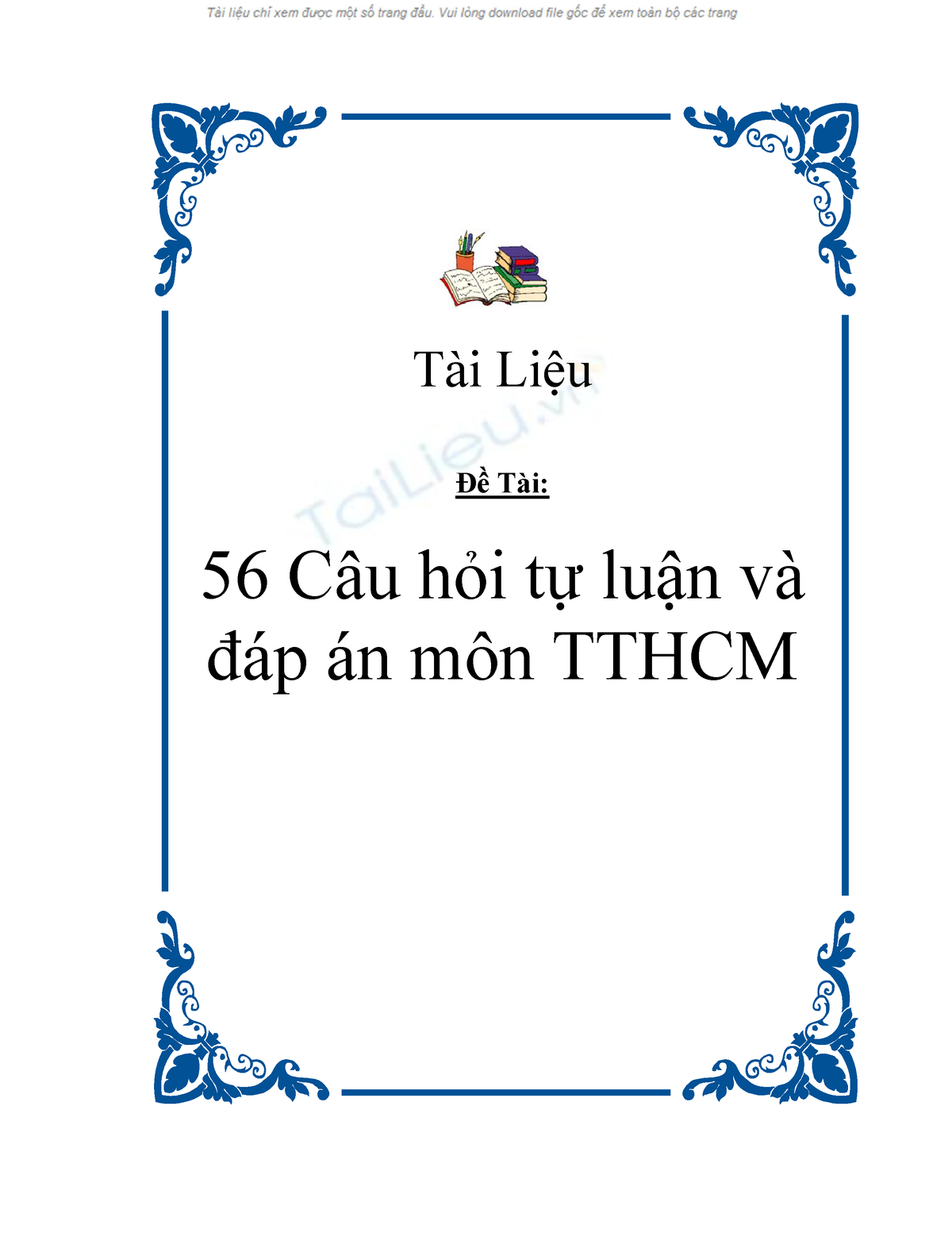 Dap An 56 Cau Tthcm 0189 - T‡i Liệu Đề T‡i: 56 C‚u Hỏi Tự Luận V‡ đ·p ...