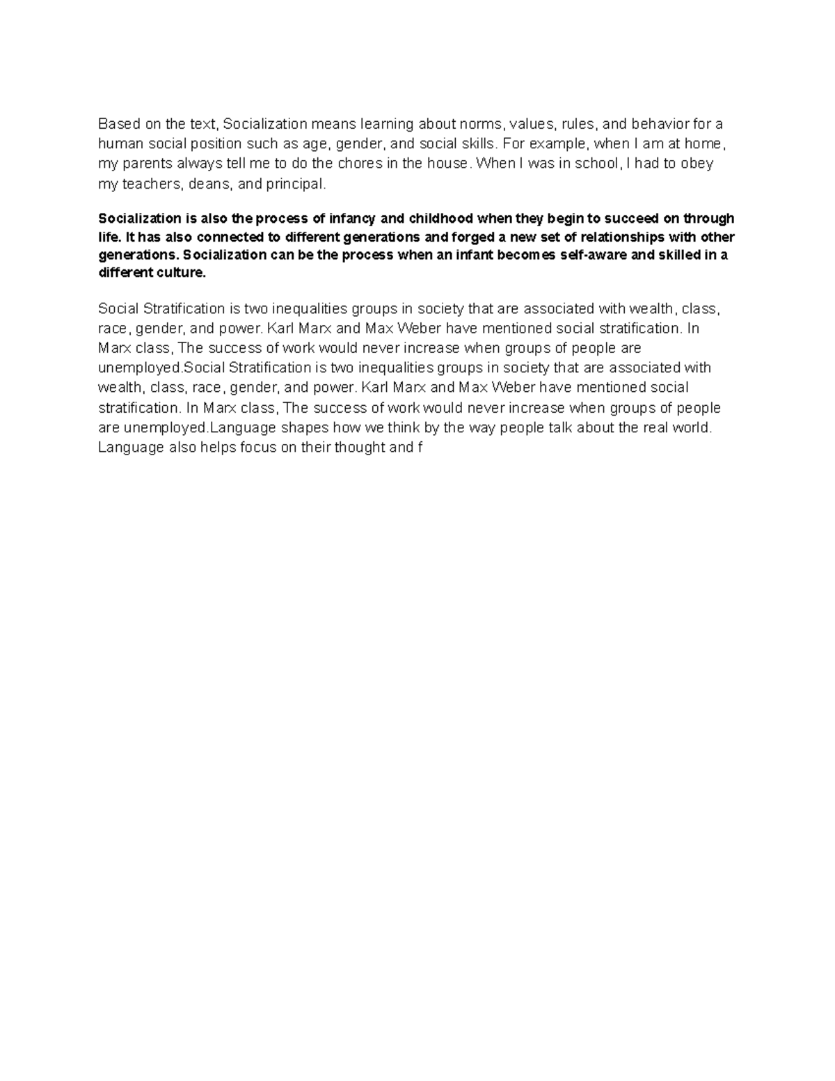 Untitled document (15) - Based on the text, Socialization means ...