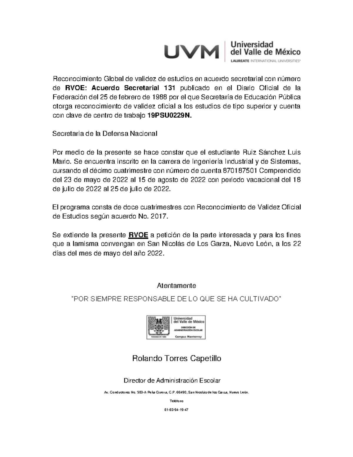 RVOE Decimo Cuatrimestre - Reconocimiento Global de validez de estudios ...