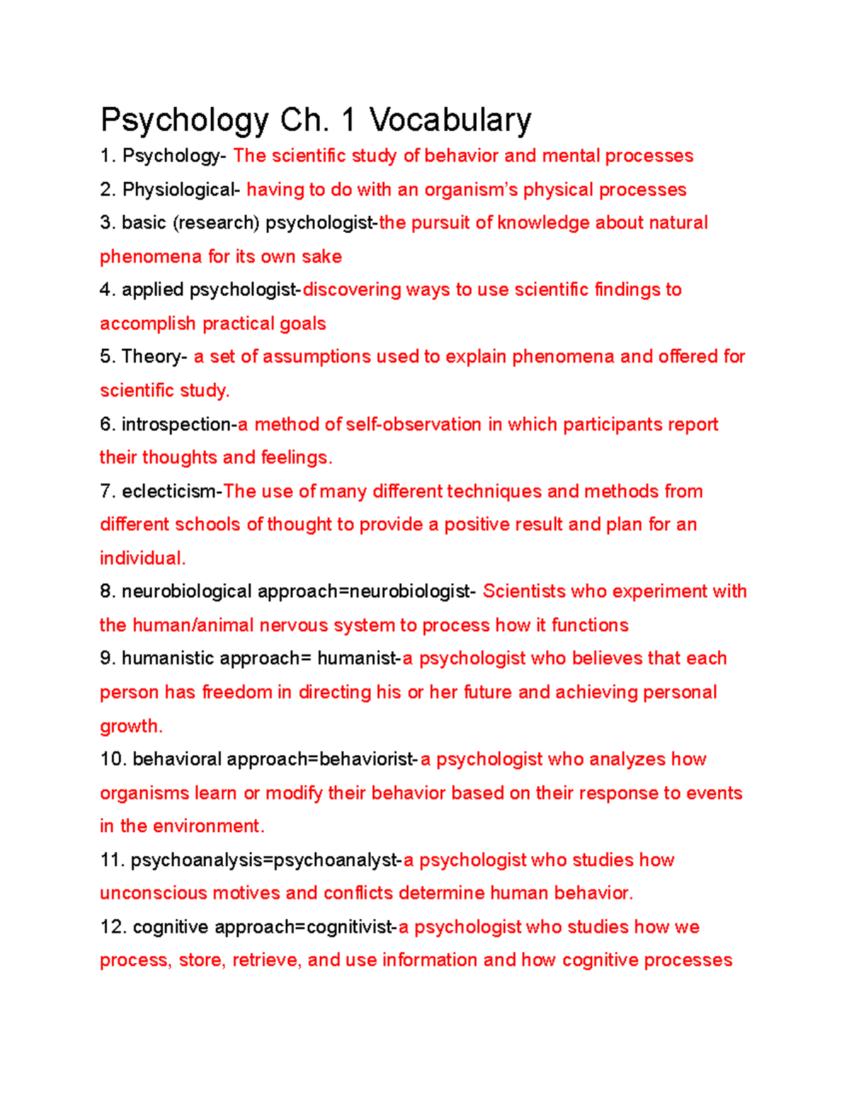 Psych Vocab Chapter one Studocu