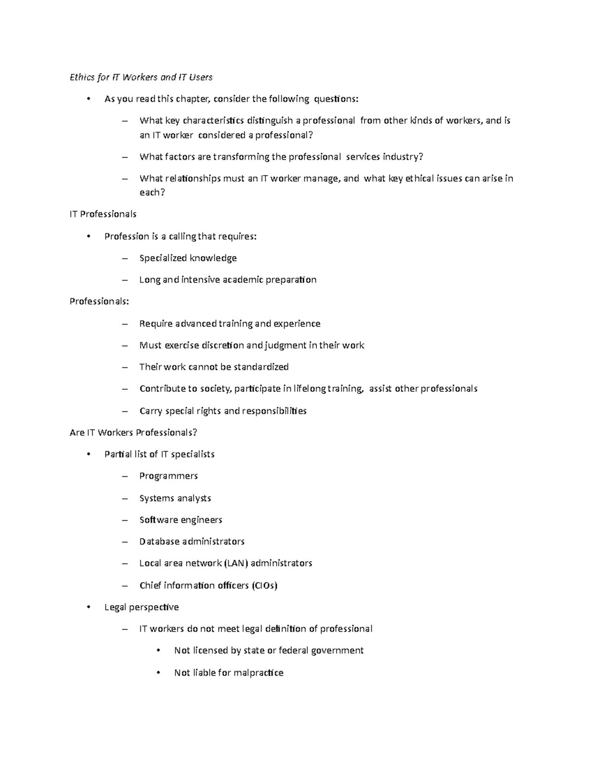 Ethics For It Workers And It Users Employers 2 Clients 3 Suppliers