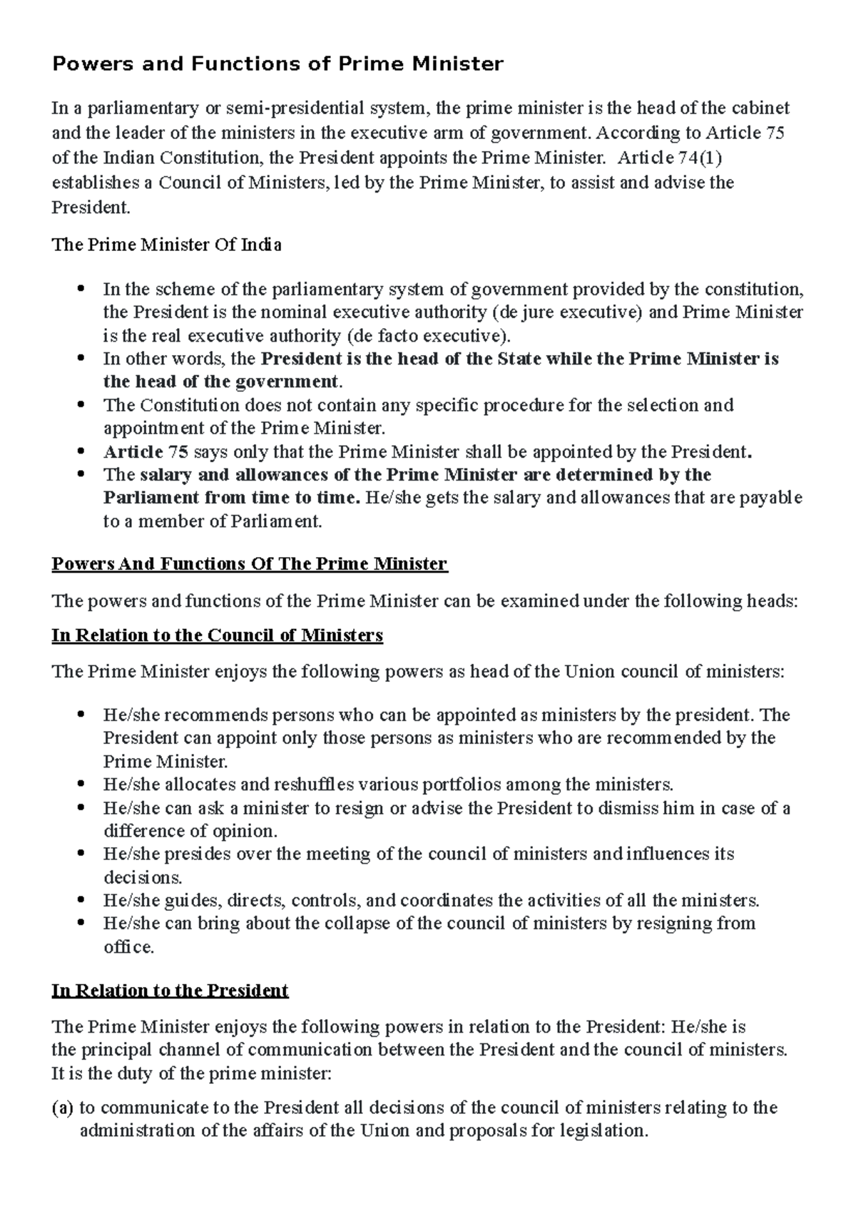 What Are The Powers And Functions Of The Chief Minister Class 10