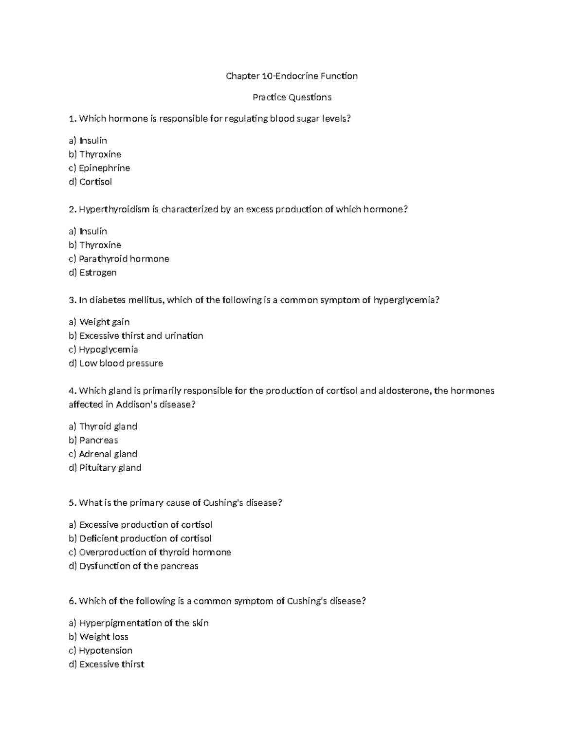 Chapter 10 Practice Questions - Tagged - Chapter 10-Endocrine Function ...