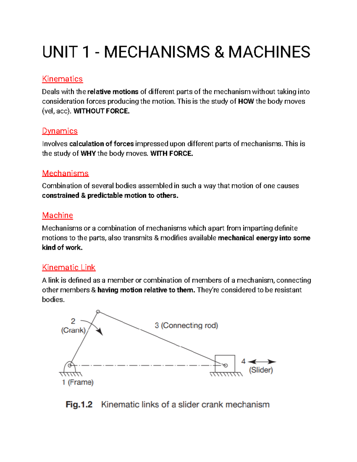 Theory of Machines - UNIT 1 - MECHANISMS & MACHINES Kinematics Deals ...