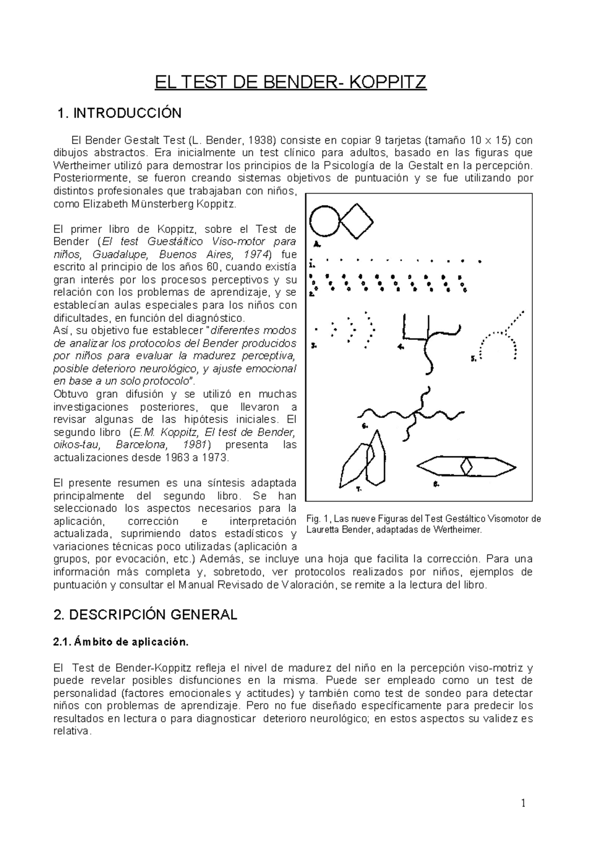 TEST Guestaltico Visomotor DE Bender - EL TEST DE BENDER- KOPPITZ 1 ...