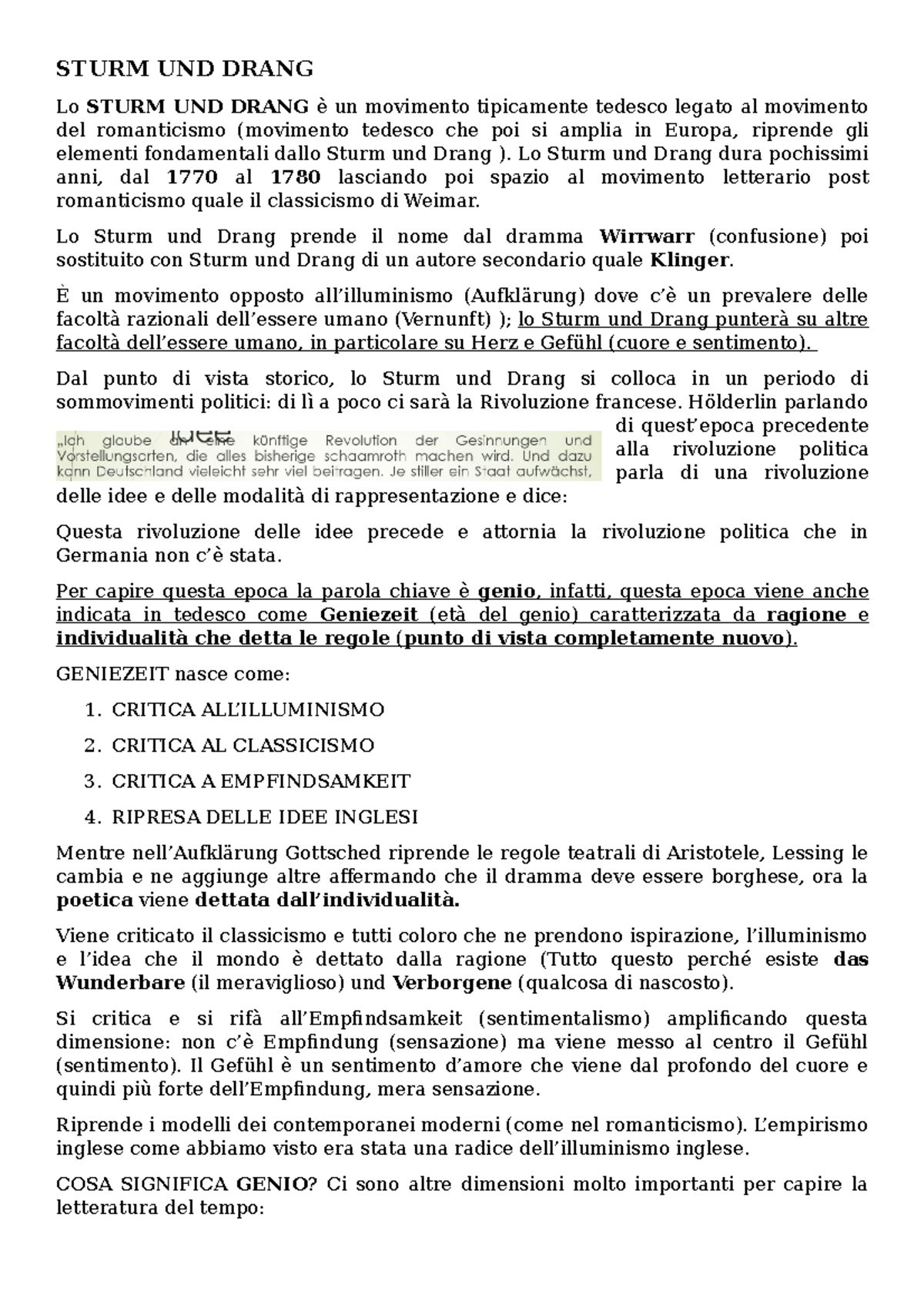 Letteratura Tedesca 4a lezione STURM UND DRANG Lo STURM UND DRANG è