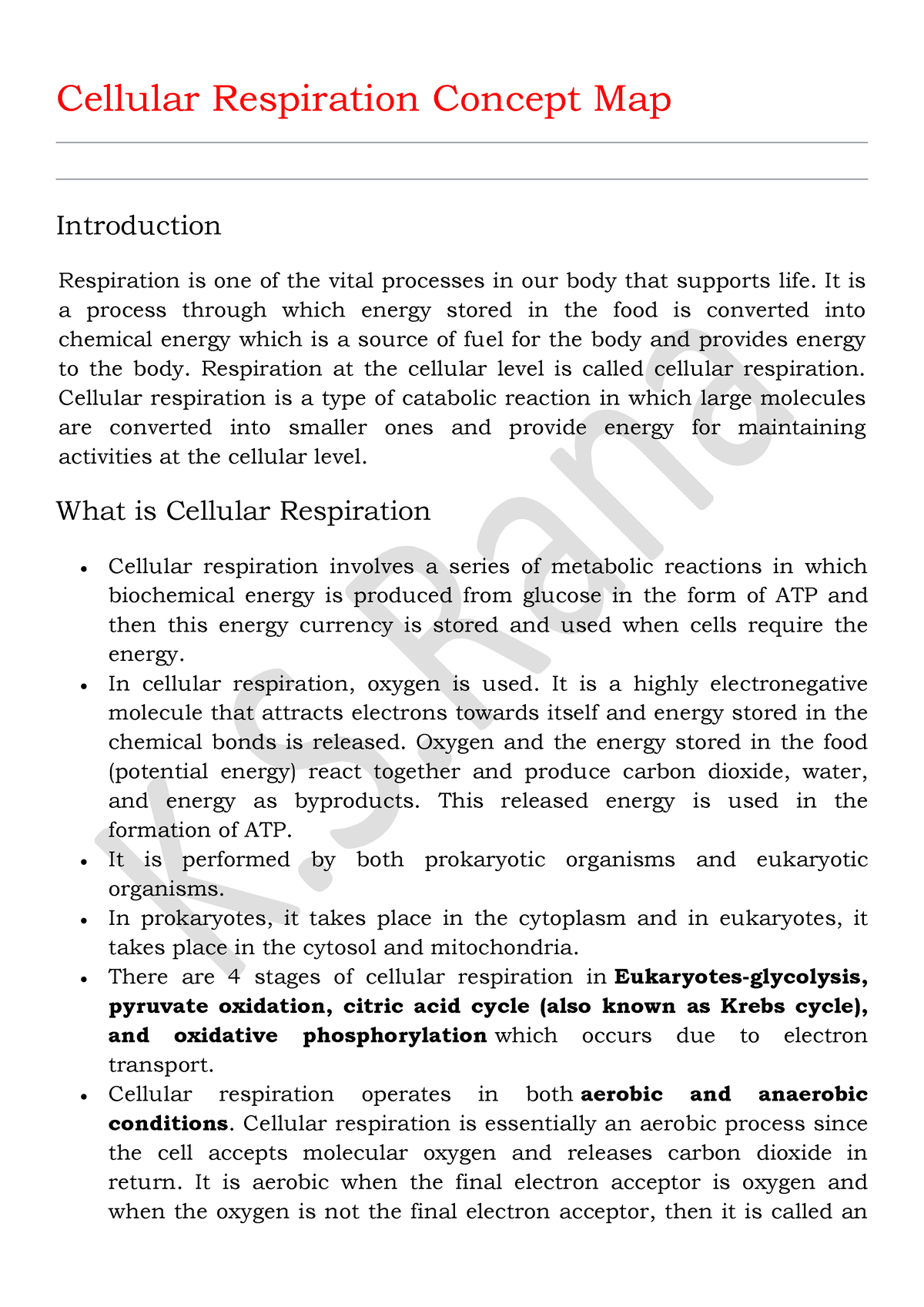 Cellular Respiration Concept Map Cellular Respiration Concept Map Introduction Respiration Is