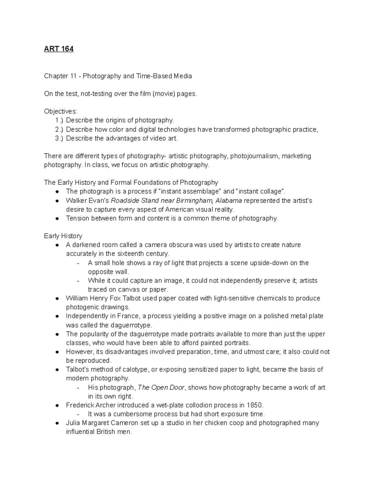 ART 164- 18 - ART 164 concepts - ART 164 Chapter 11 Photography and ...