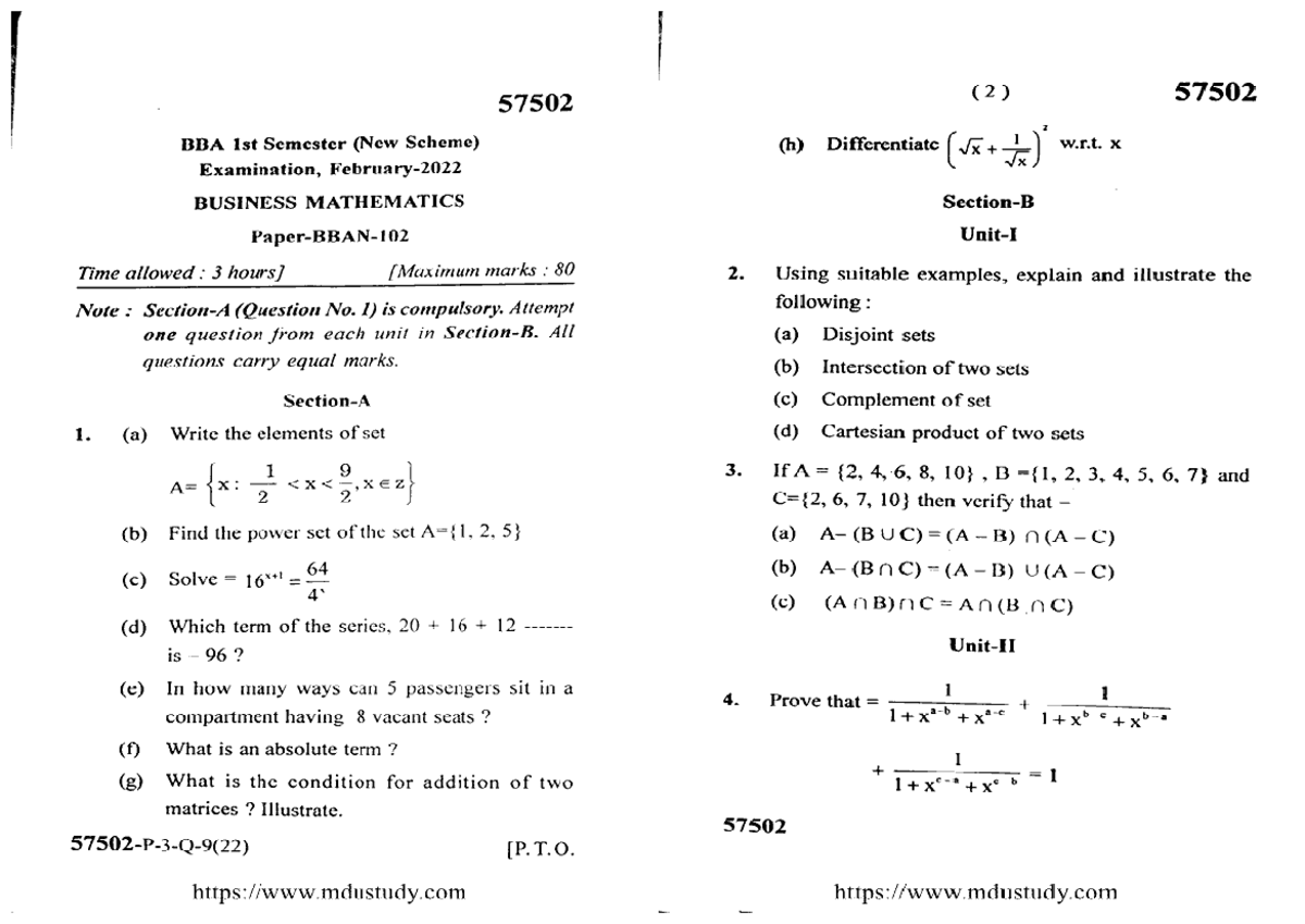 Bba-1-sem-business-mathematics-57502-feb-2022 - Bachelor's of Business ...