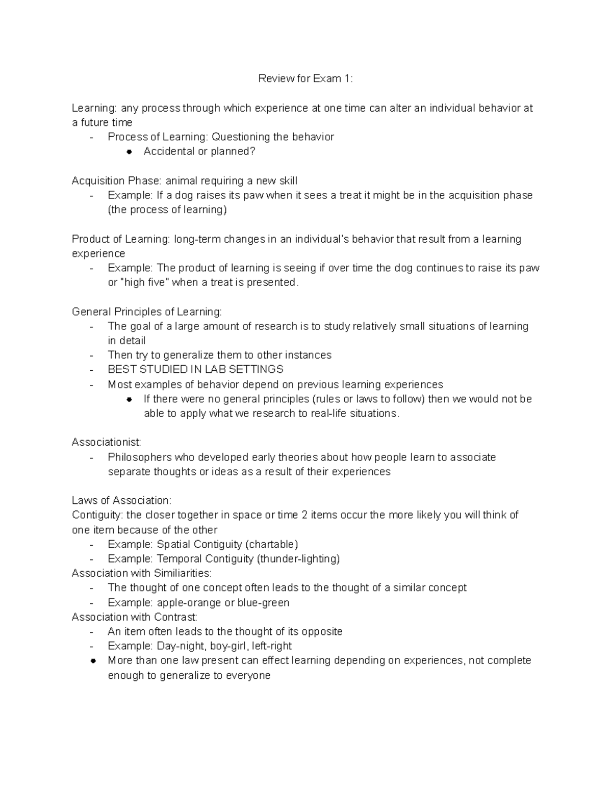 Dan The Man Exam 1 - Morning - Review For Exam 1: Learning: Any Process 