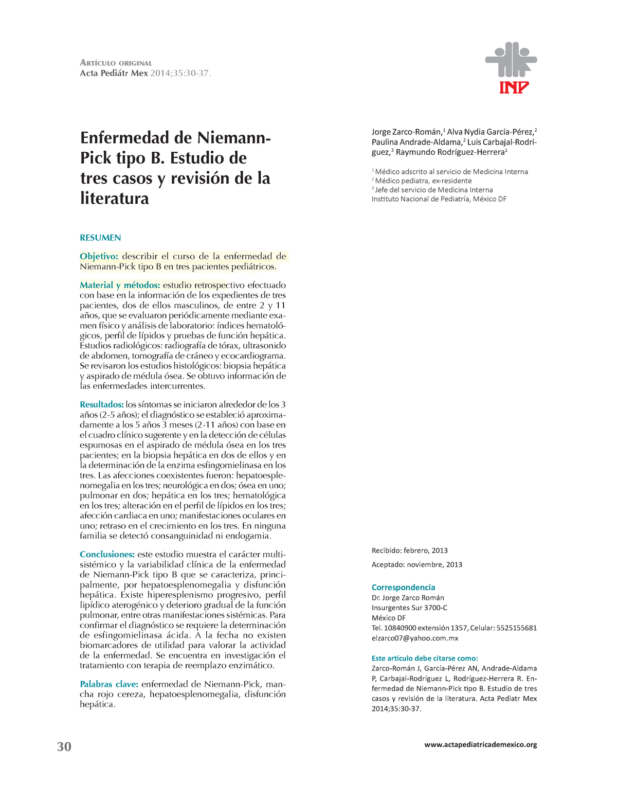 Enfermedad de Niemann-Pick tipo B: Estudio de tres casos y revisión de la  literatura