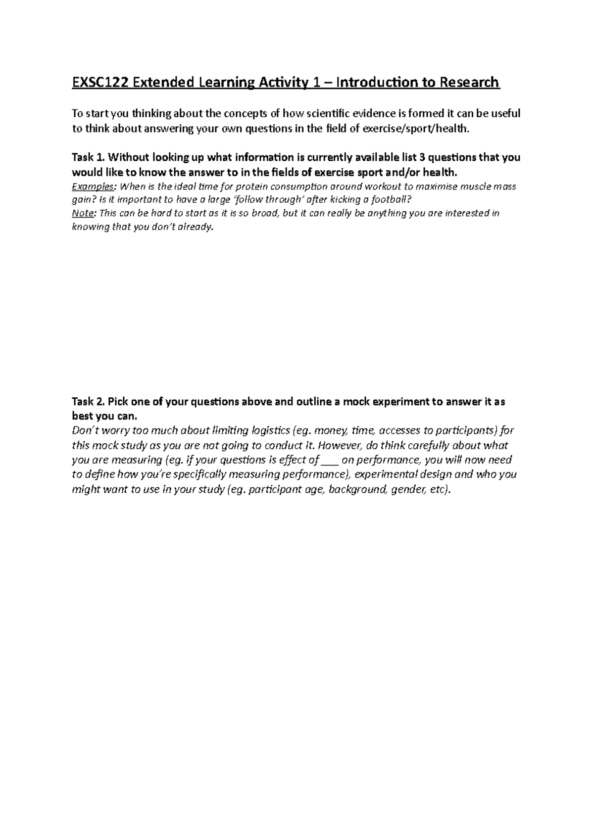 EXSC122 Extended Learning Activity 1 Introduction to Research updated