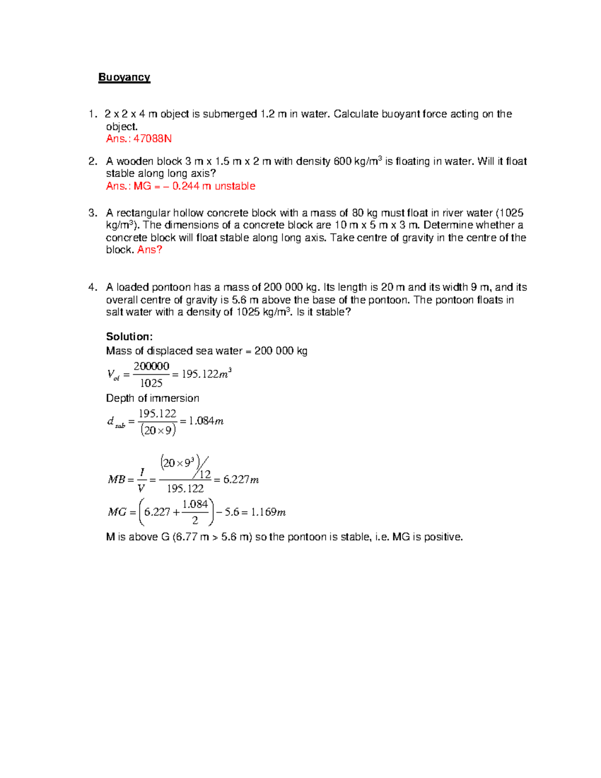 Bouyancy, archimedes principle of floating objects - Buoyancy 2 x 2 x 4 ...