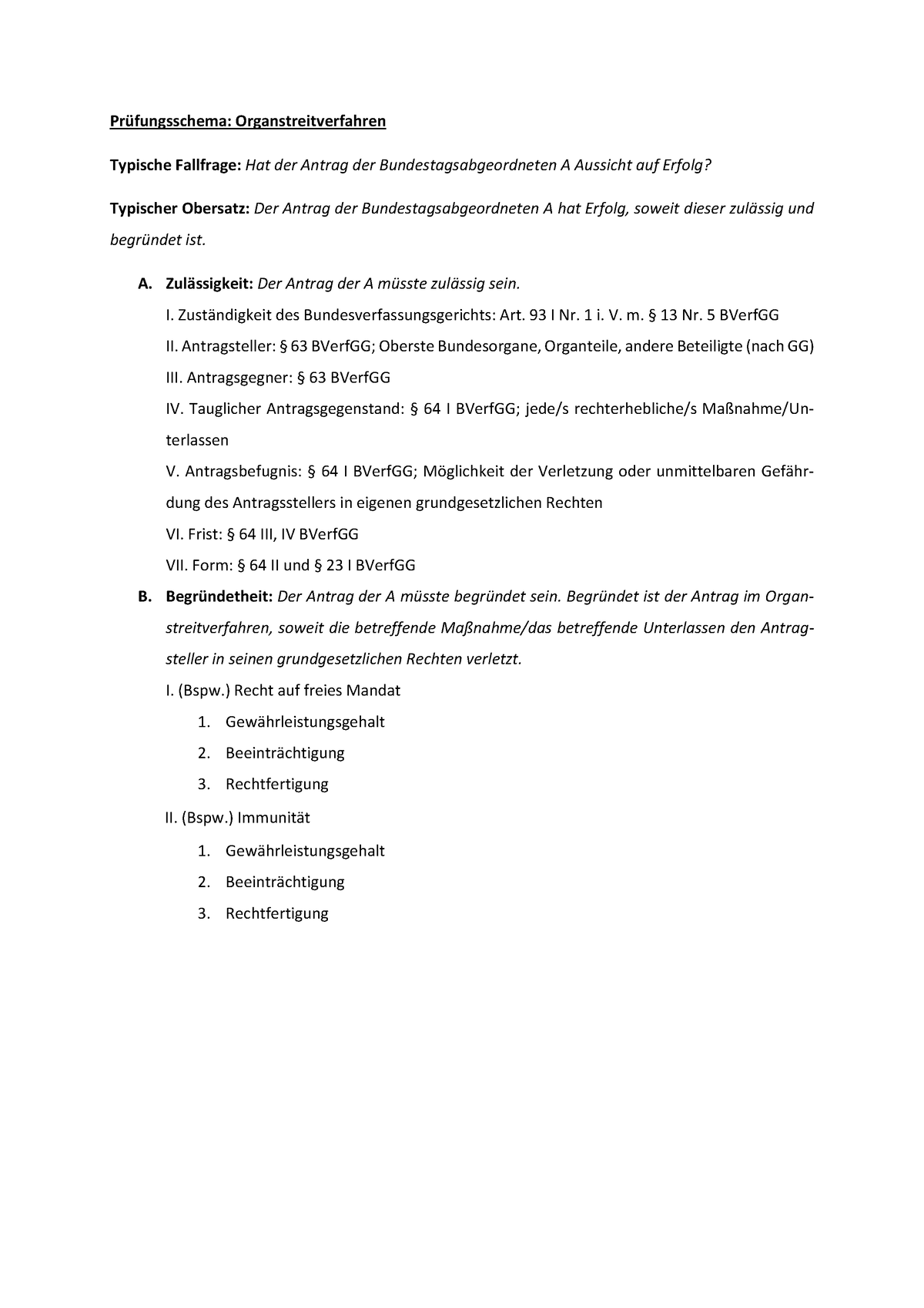 Pr Fungsschema Organstreitverfahren - Prüfungsschema ...