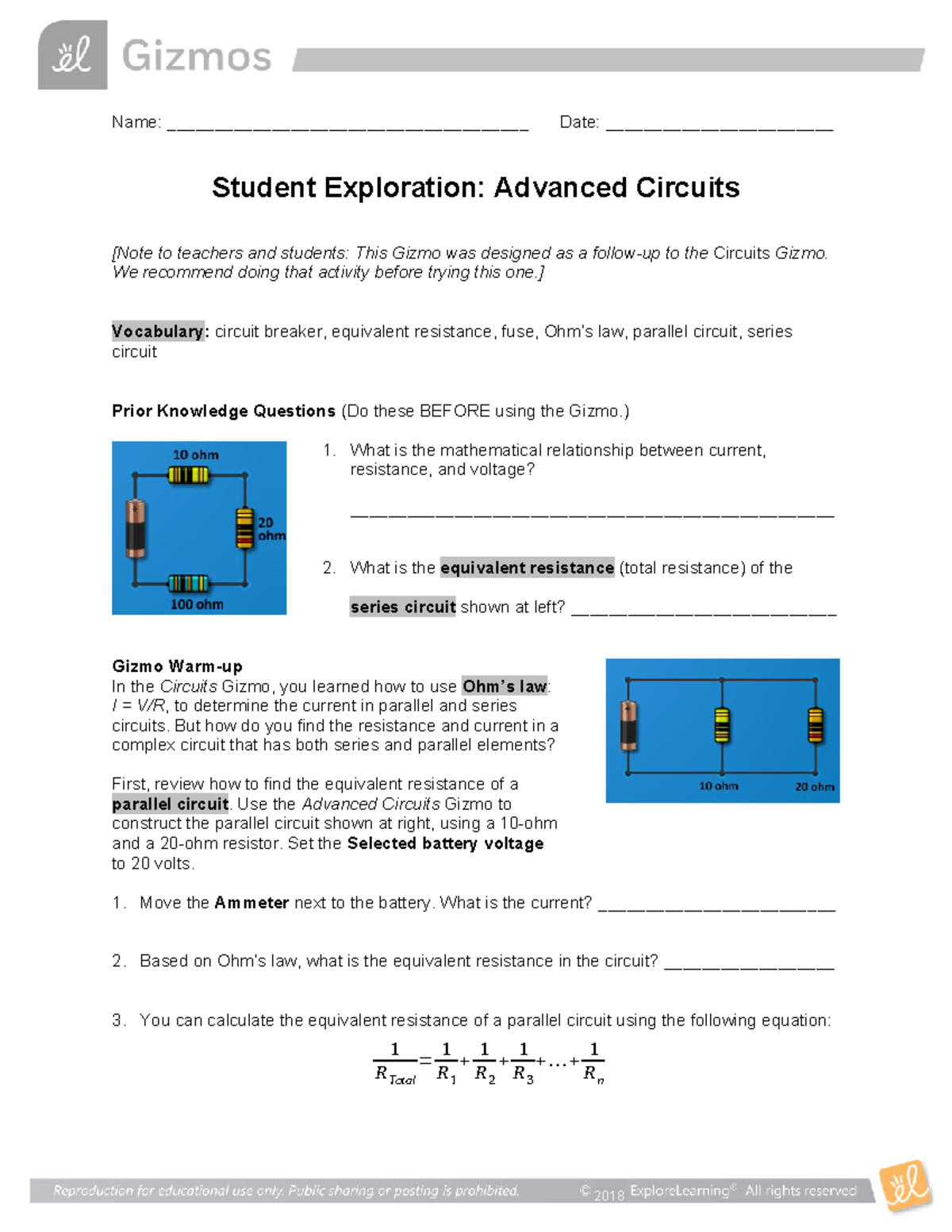 Advanced Circuits Gizmo - Name ...