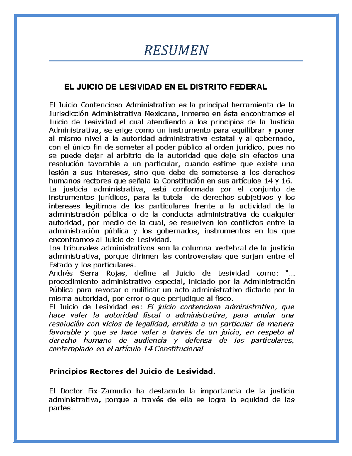 Resumen DE Juicio DE Lesividad - RESUMEN EL JUICIO DE LESIVIDAD EN EL ...