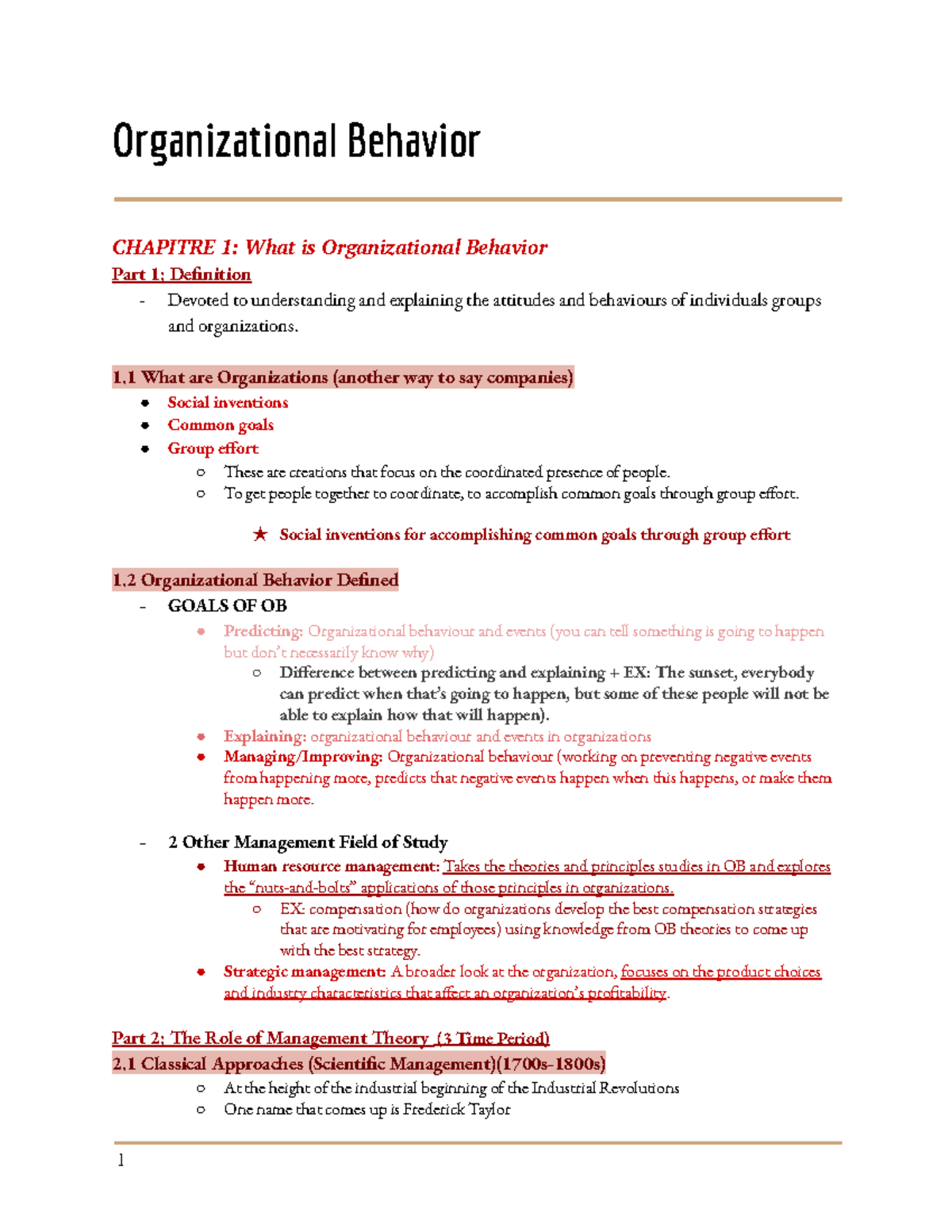 Organizational Behaviour - Part 1 - Organizational Behavior CHAPITRE 1 ...