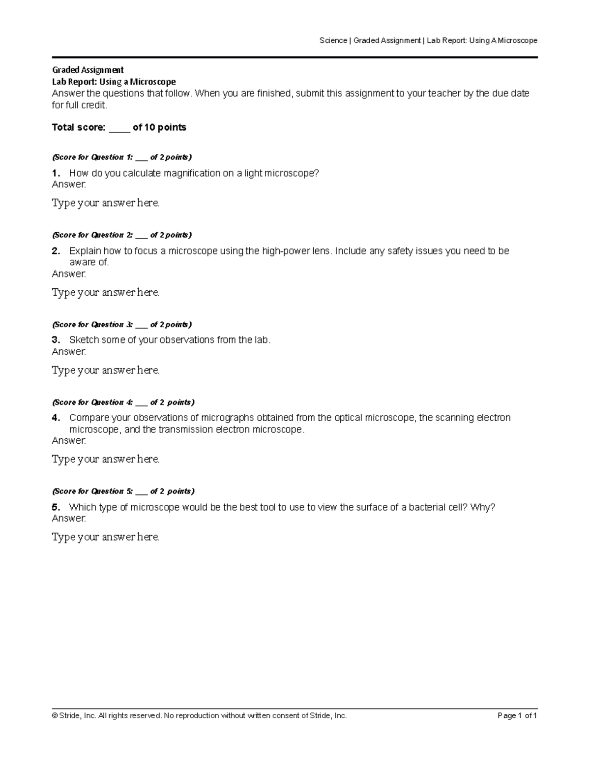 SCI203AX Biology Lab Report Using AMicroscope Science Graded